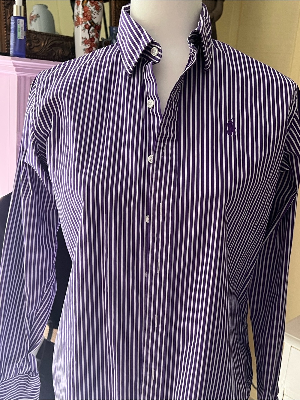 Ralph Lauren Purple & White Vertical Stripe Button-Down Shirt